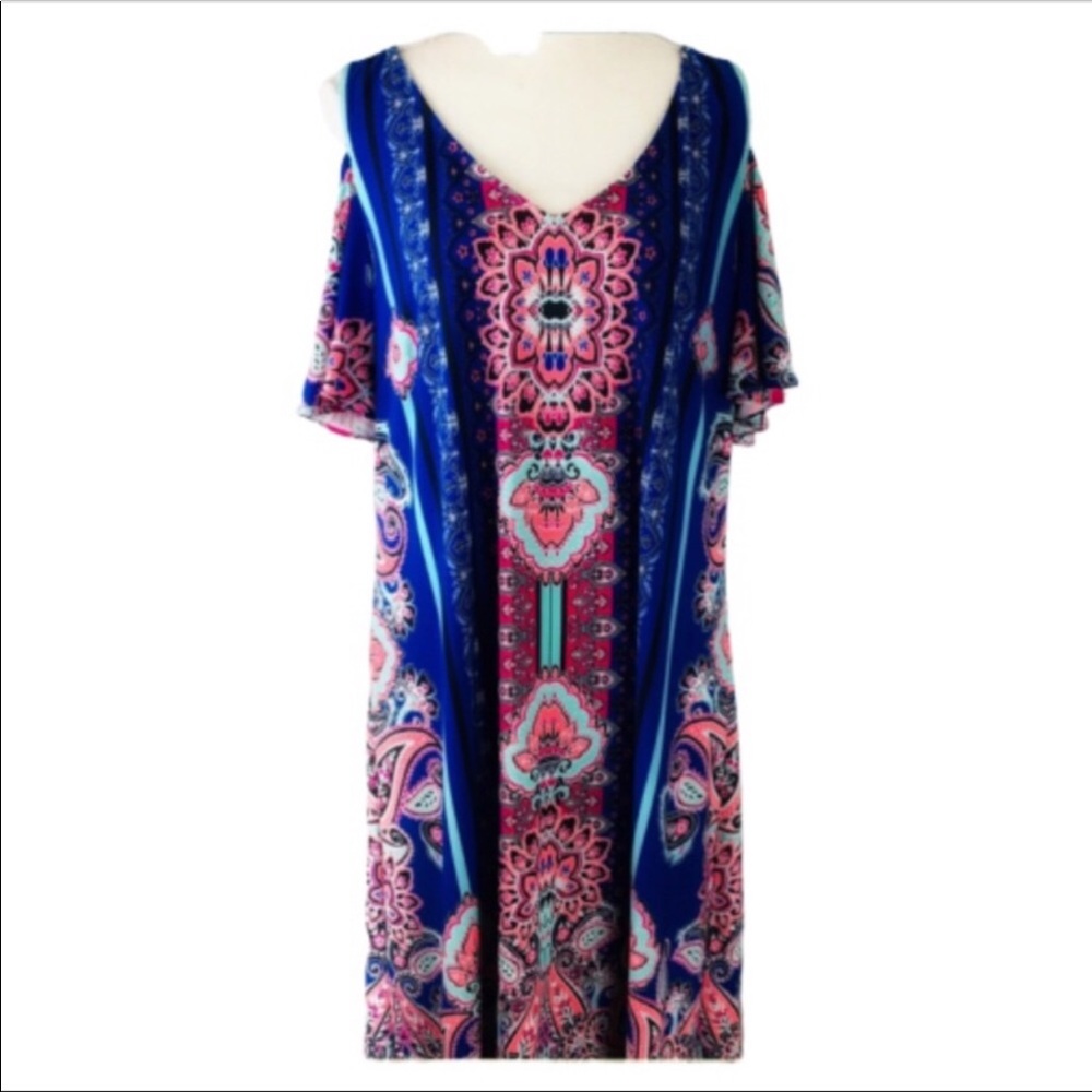 MSK Bohemian Style Cold Shoulder Shift  Dress XL